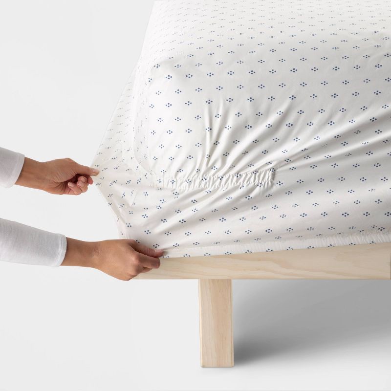 slide 3 of 3, Twin/Twin XL Printed Performance 400 Thread Count Sheet Set White/Blue Dot - Threshold™: Cotton Sateen, OEKO-TEX Certified, 1 ct