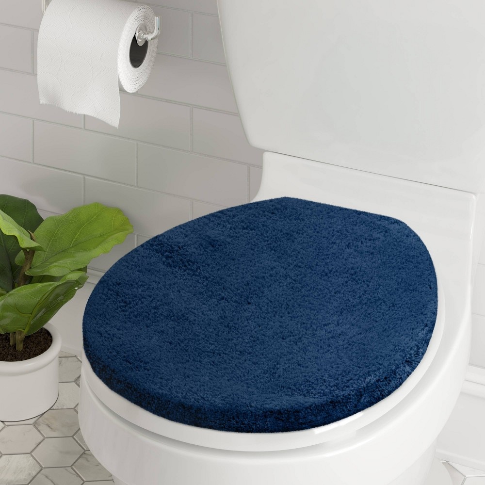 slide 2 of 3, 18"x21" Elongated Toilet Lid Cover Dark Blue - Threshold Signature, 1 ct