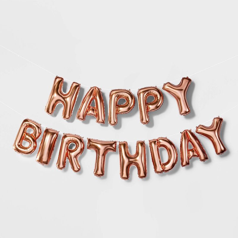 slide 1 of 4, "Happy Birthday" Balloon Rose Gold - Spritz™, 1 ct