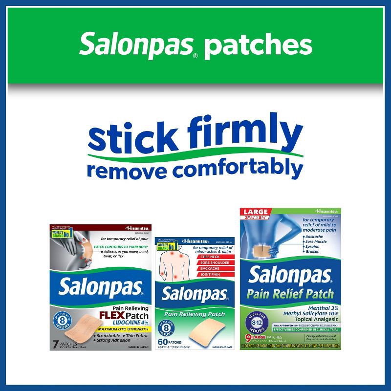 slide 7 of 7, Salonpas Large Size Pain Relieving Patch - 8 Hour Pain Relief - 6ct, 6 ct