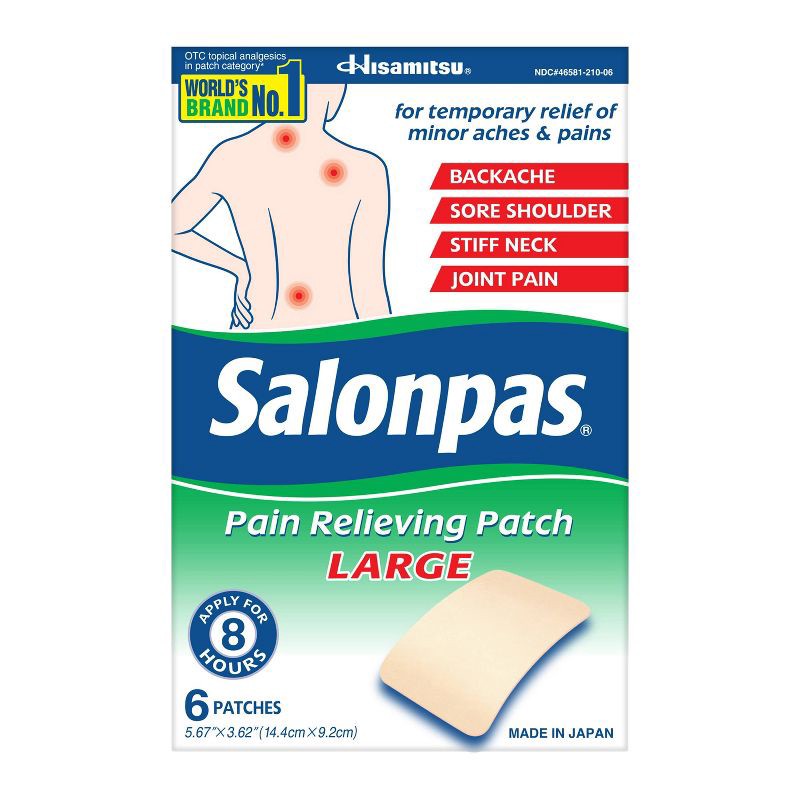 slide 1 of 7, Salonpas Large Size Pain Relieving Patch - 8 Hour Pain Relief - 6ct, 6 ct