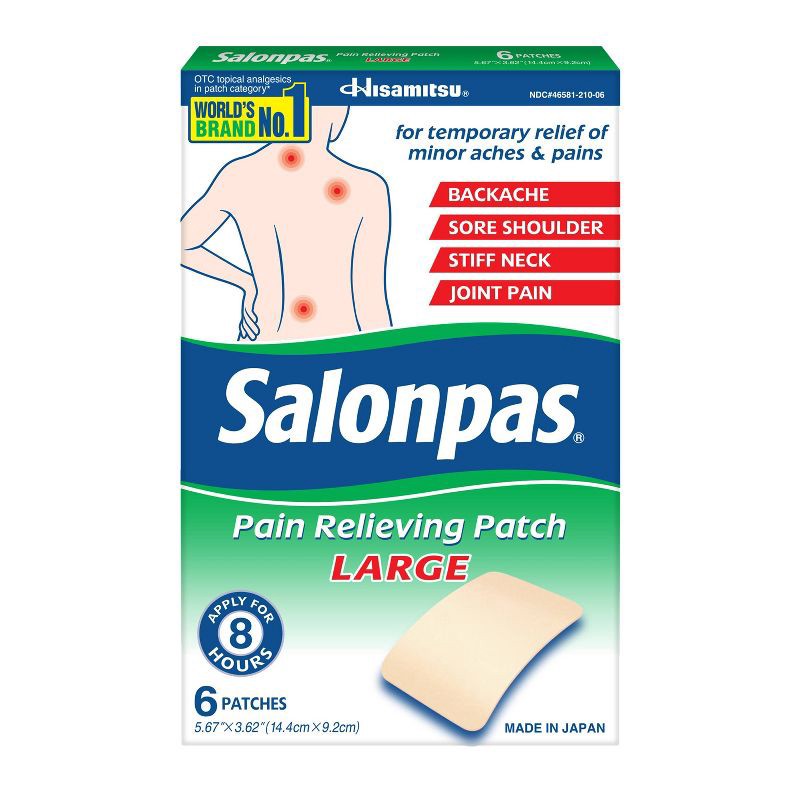 slide 1 of 4, Salonpas Large Size Pain Relieving Patch - 8 Hour Pain Relief - 6ct, 6 ct