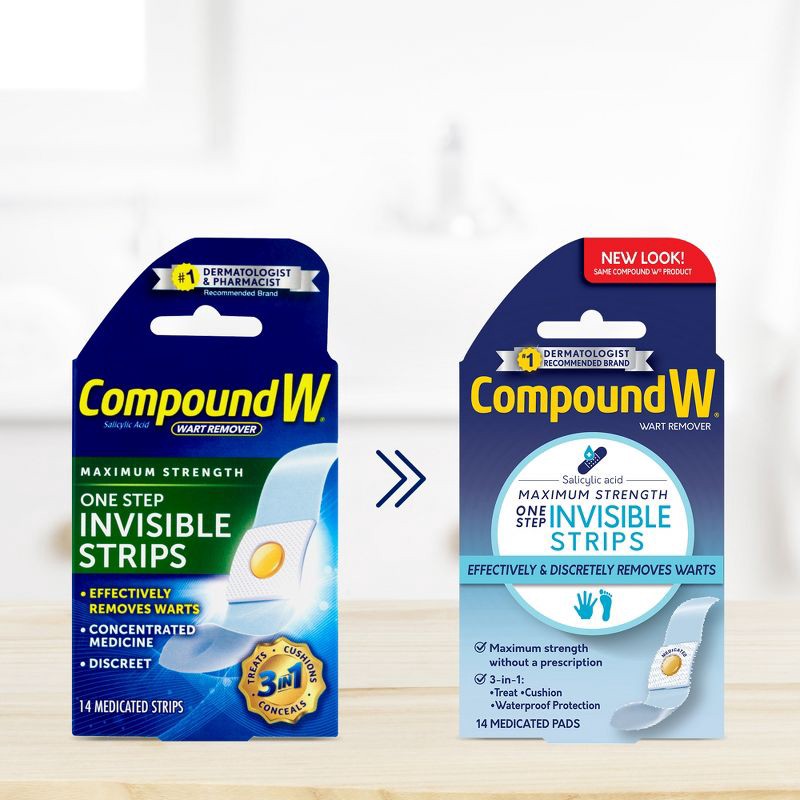 slide 2 of 7, Compound W Maximum Strength One Step Invisible Wart Remover Strips - 14 ct, 14 ct
