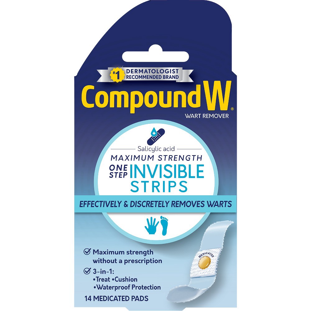 slide 3 of 5, Compound W One Step Invisible Strips Wart Remover, 14 ct