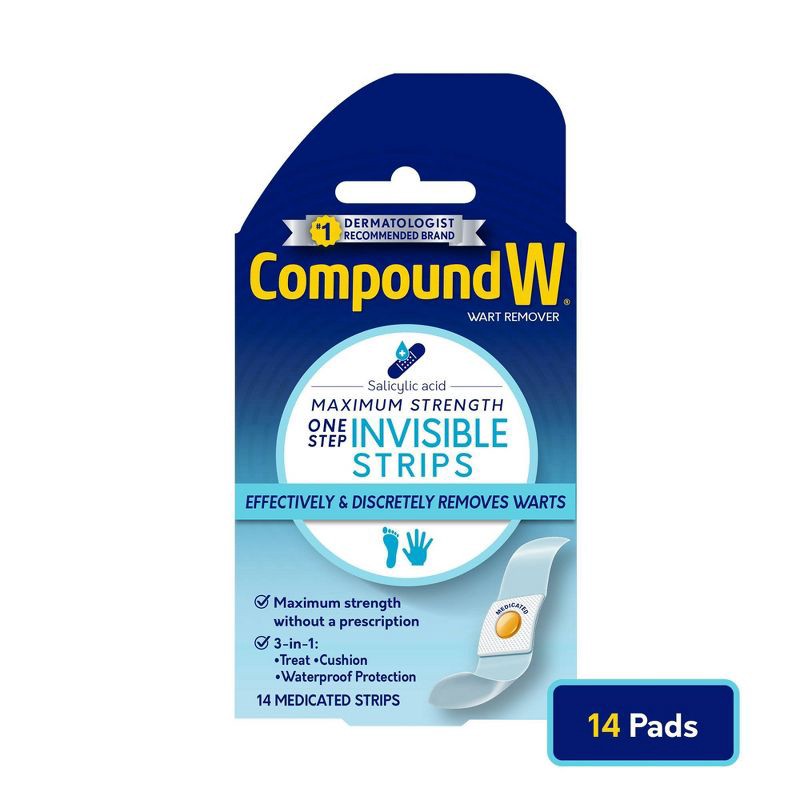 slide 1 of 7, Compound W Maximum Strength One Step Invisible Wart Remover Strips - 14 ct, 14 ct