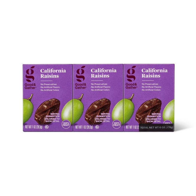 slide 1 of 3, California Raisins - 6ct/6oz - Good & Gather™, 6 ct; 6 oz