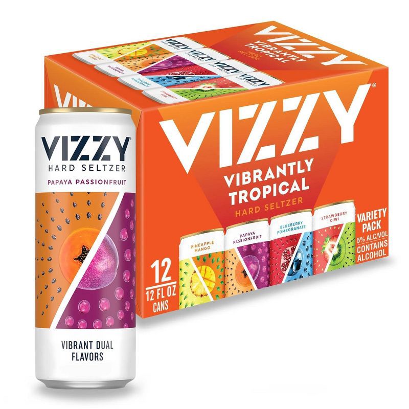slide 1 of 8, Vizzy Hard Seltzer Vibrantly Tropical Variety Pack - 12pk/12 fl oz Slim Cans, 12 ct; 12 fl oz
