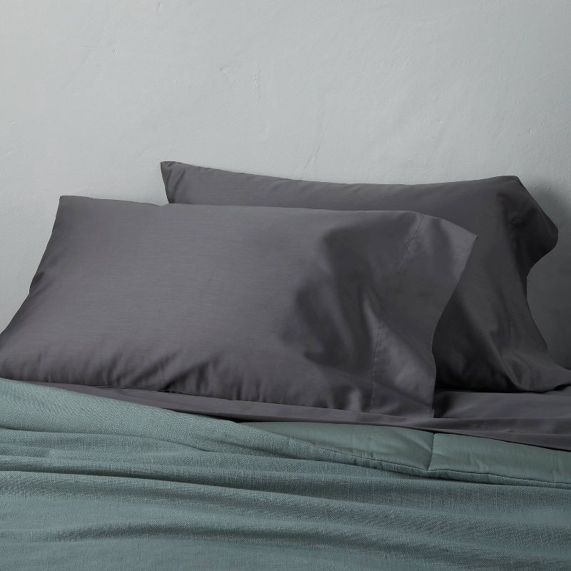 slide 2 of 4, Standard 300 Thread Count Temperature Regulating Solid Pillowcase Set Dark Gray - Casaluna™: Cooling Satin Weave, OEKO-TEX Certified, 1 ct
