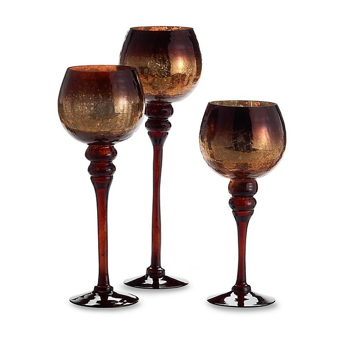 slide 1 of 1, Home Essentials Charisma Chocolate Mercury Hurricane Candleholders, 3 ct