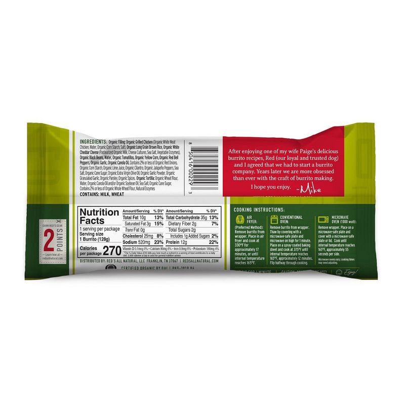 slide 2 of 14, Red's All Natural Red's Frozen Organic Chicken, Cilantro & Lime Burrito - 4.5oz, 4.5 oz