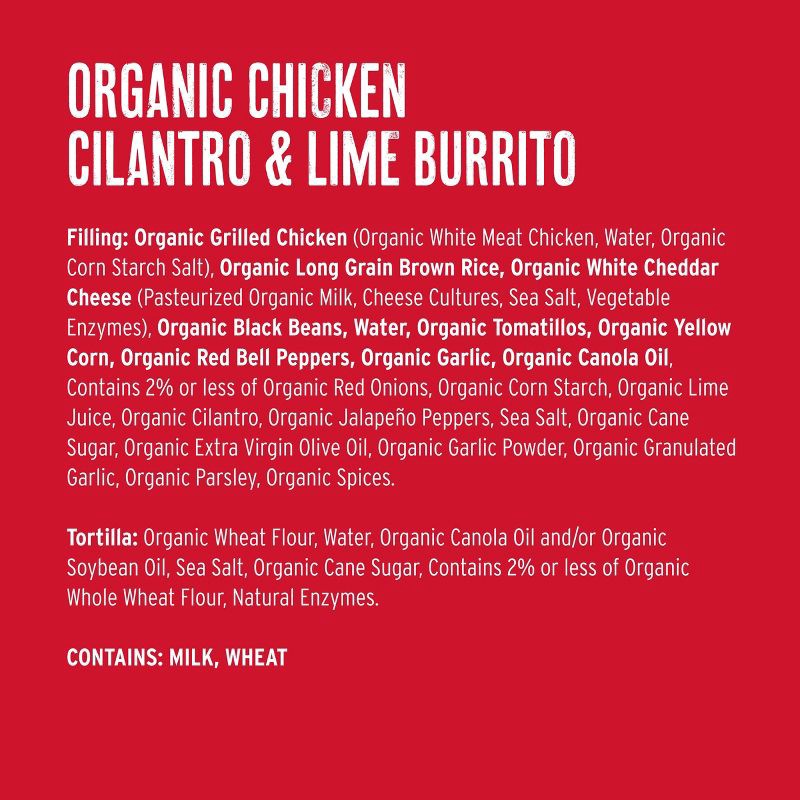 slide 12 of 14, Red's All Natural Red's Frozen Organic Chicken, Cilantro & Lime Burrito - 4.5oz, 4.5 oz