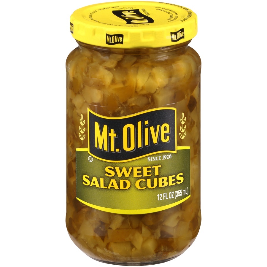 slide 1 of 6, Mt. Olive Relish Pickle Sweet Salad Cubes, 12 fl oz