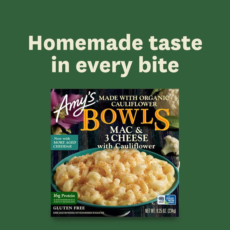 slide 9 of 11, Amy's Gluten Free Frozen Mac & 3 Cheese with Cauliflower Bowl - 8.25oz, 8.25 oz
