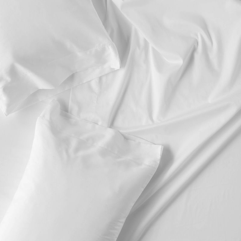 slide 3 of 4, Queen 300 Thread Count Temperature Regulating Solid Sheet Set White - Casaluna™: Cooling Cotton-Polyester Blend, Satin Weave, OEKO-TEX Certified, 1 ct