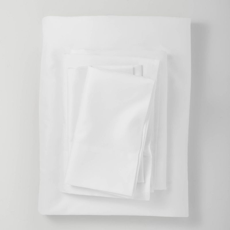 slide 1 of 4, Queen 300 Thread Count Temperature Regulating Solid Sheet Set White - Casaluna™: Cooling Cotton-Polyester Blend, Satin Weave, OEKO-TEX Certified, 1 ct