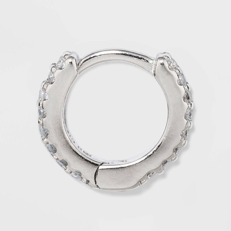 slide 2 of 2, Prong Set Pave Cubic Zirconia Huggie Hoop Earrings - A New Day™ Silver, 1 ct