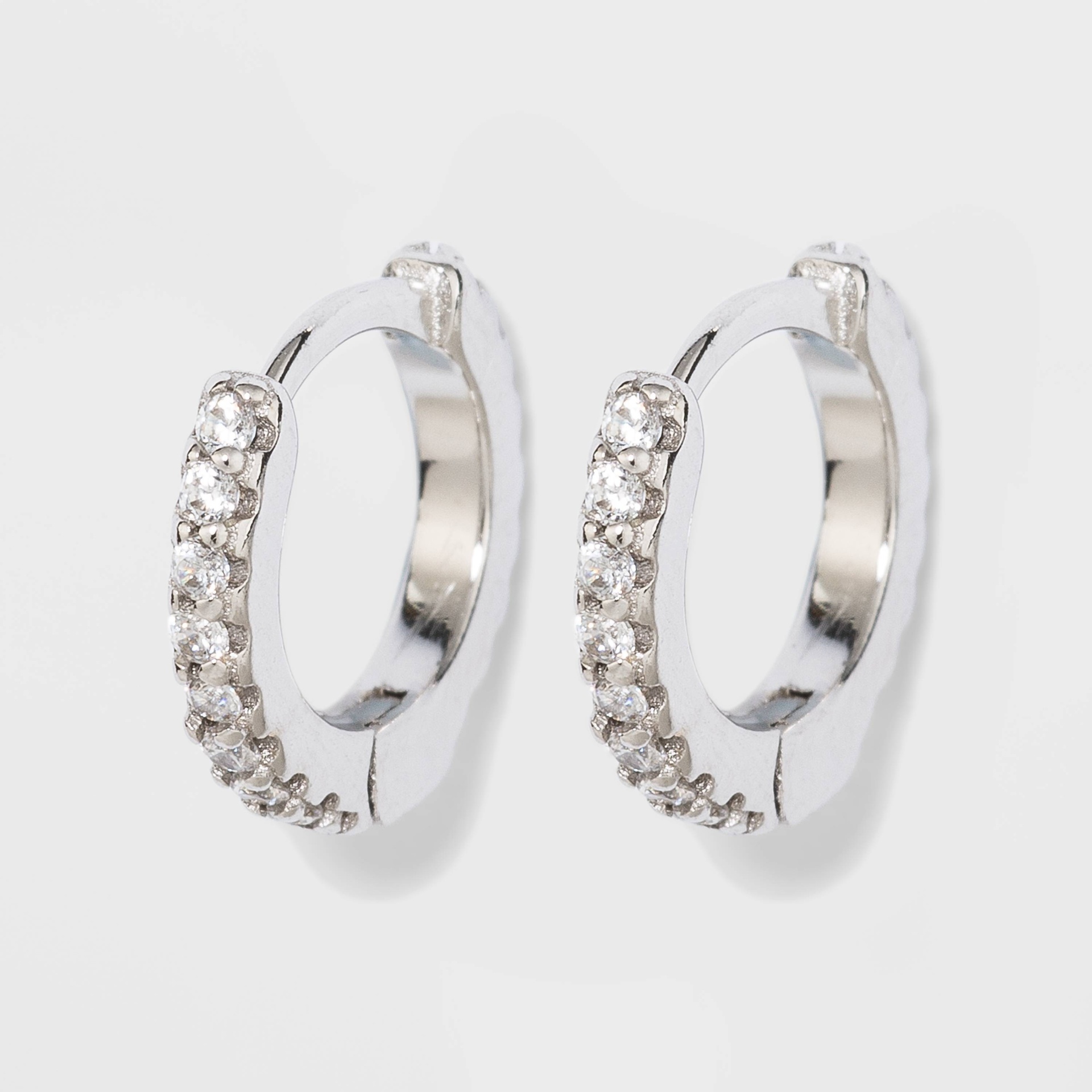 slide 1 of 2, Prong Set Pave Cubic Zirconia Huggie Hoop Earrings - A New Day Silver, 1 ct