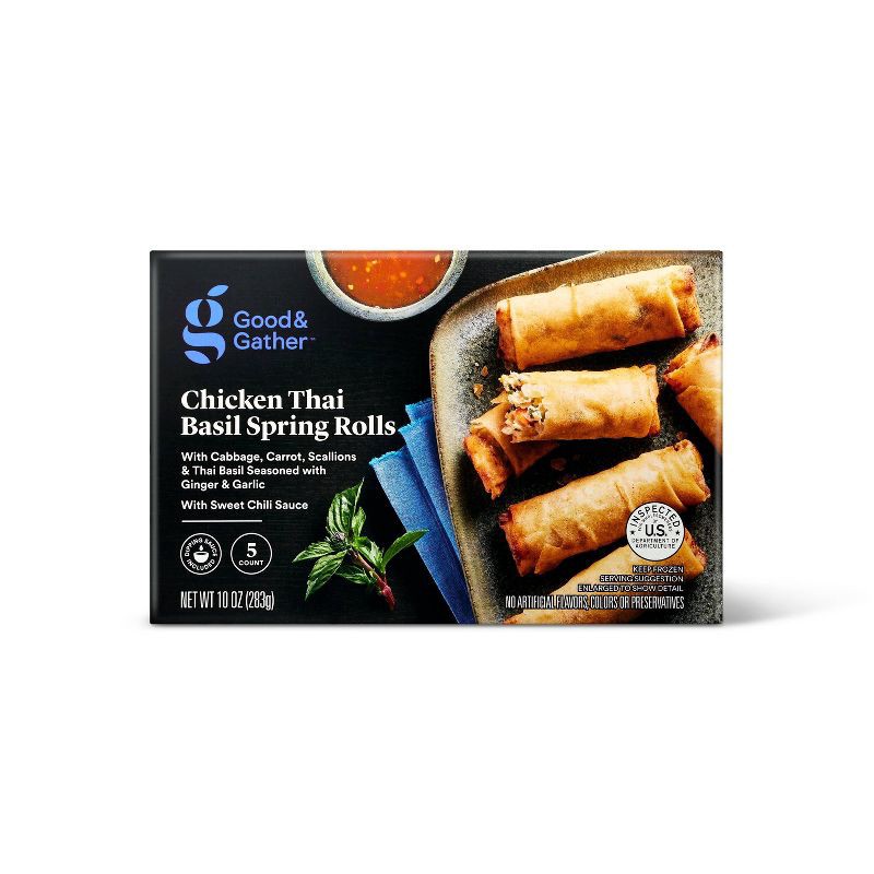 slide 1 of 3, Frozen Chicken Thai Basil Spring Rolls - 10oz/5ct - Good & Gather™, 5 ct; 10 oz