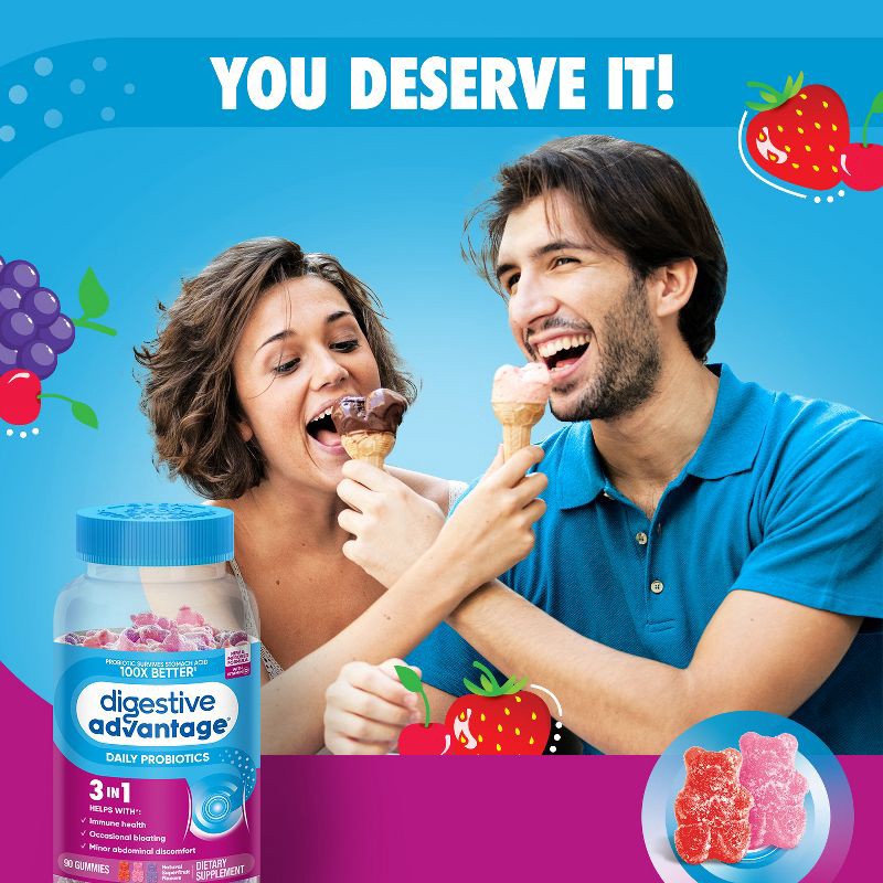 slide 5 of 9, Digestive Advantage Probiotic Gummies - Superfruit Blend - 90ct, 90 ct