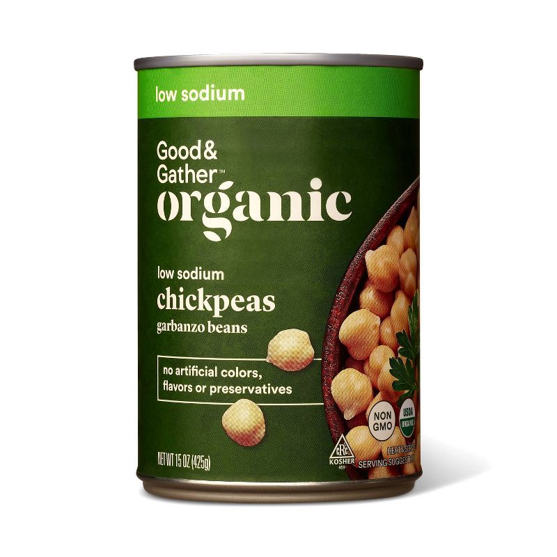 slide 1 of 3, Organic Low Sodium Chickpeas Garbanzo Beans - 15oz - Good & Gather™, 15 oz