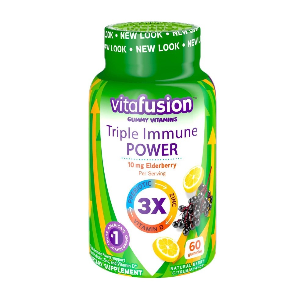 slide 7 of 10, Vitafusion Triple Immune Power Elderberry Supplement Gummies, 50mg, 60 ct