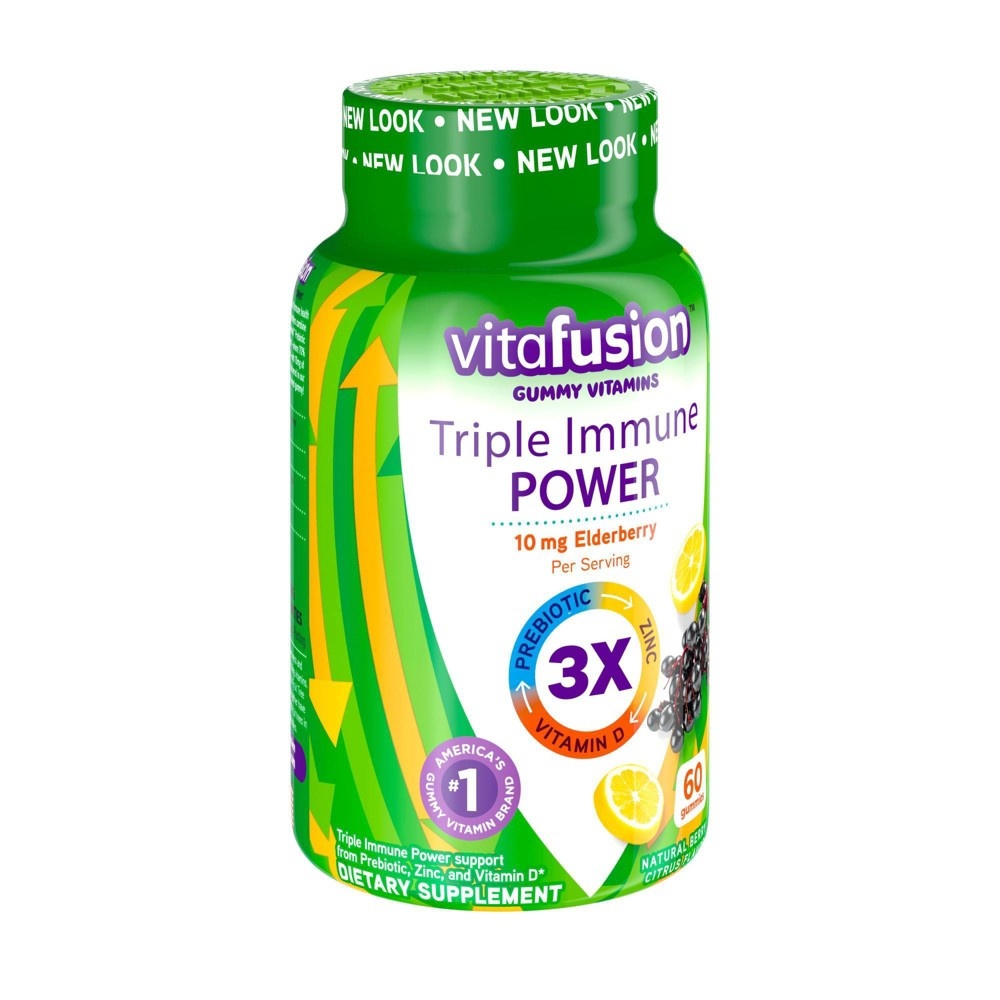 slide 8 of 10, Vitafusion Triple Immune Power Elderberry Supplement Gummies, 50mg, 60 ct