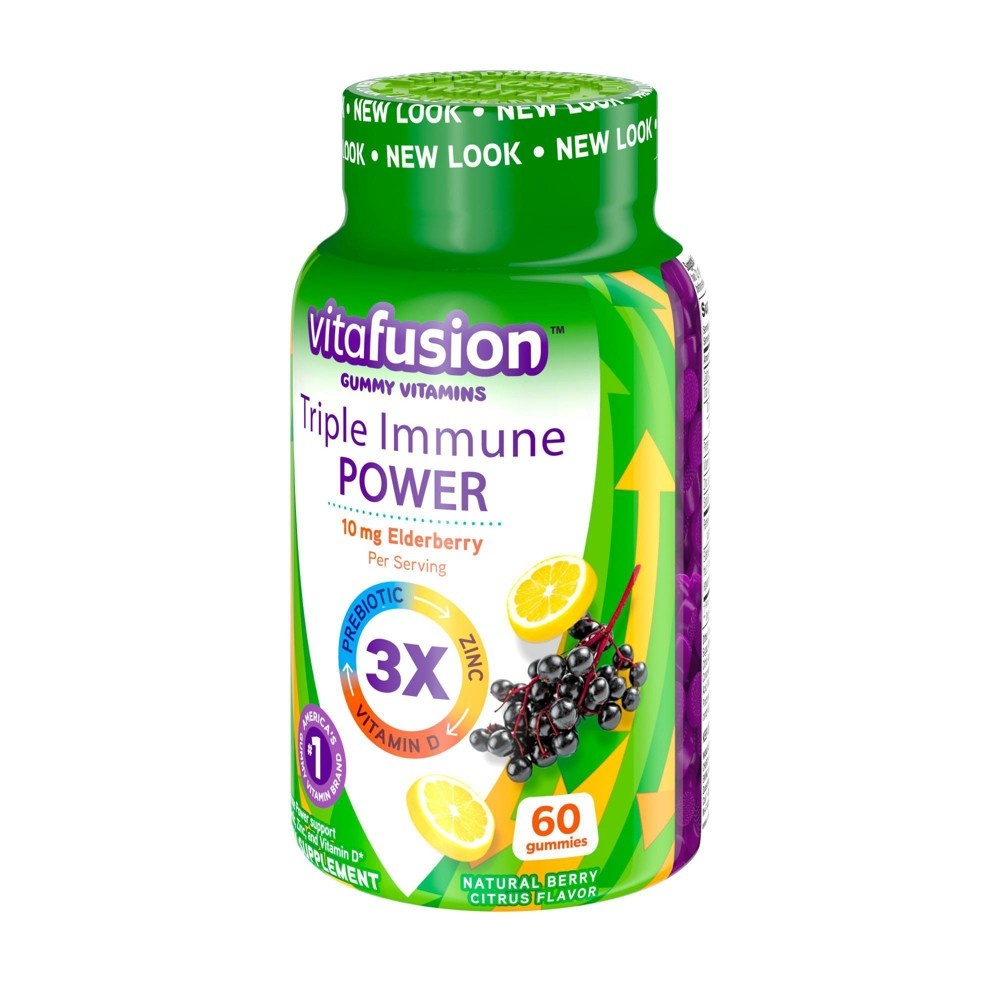 slide 9 of 10, Vitafusion Triple Immune Power Elderberry Supplement Gummies, 50mg, 60 ct
