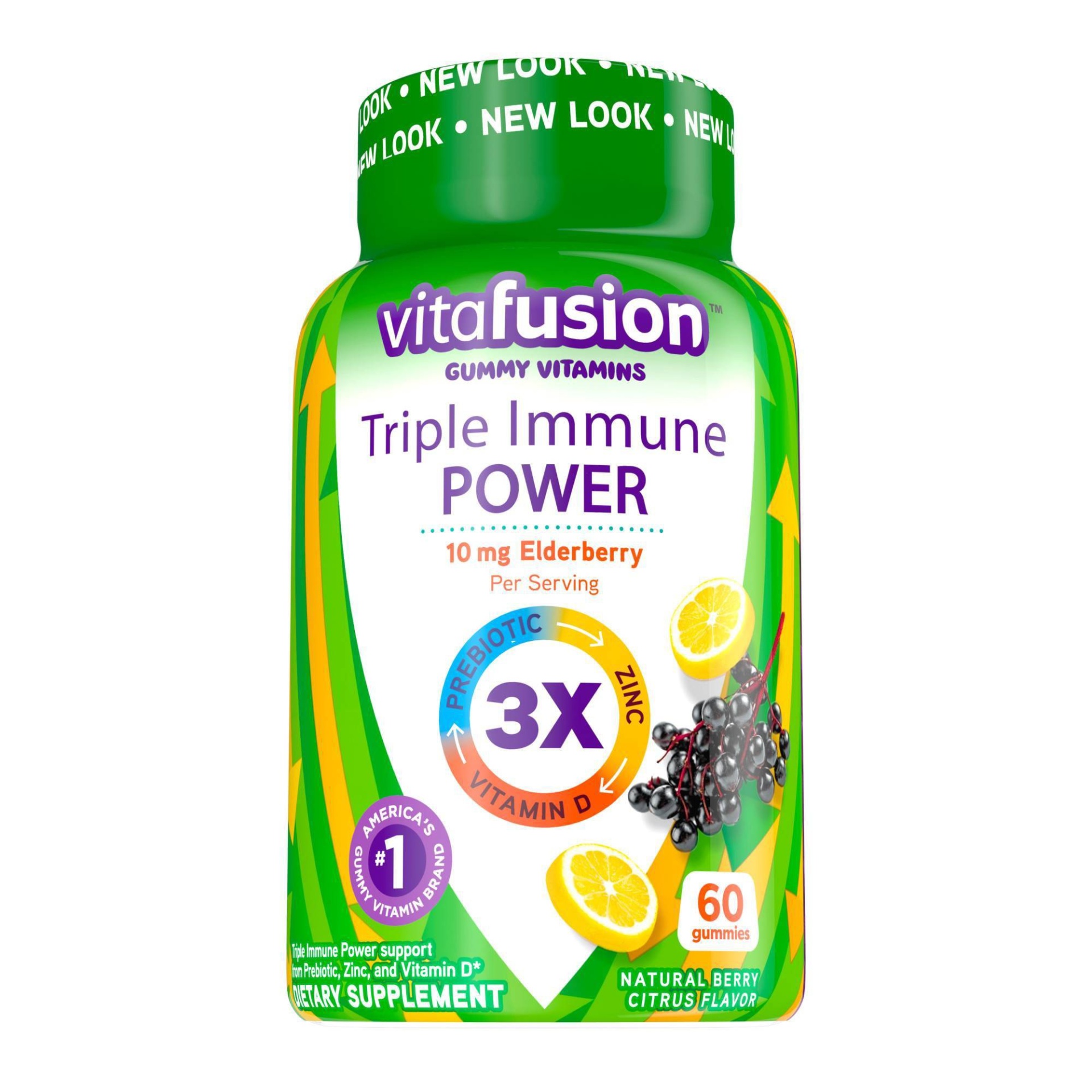 slide 1 of 10, Vitafusion Triple Immune Power Elderberry Supplement Gummies, 50mg, 60 ct