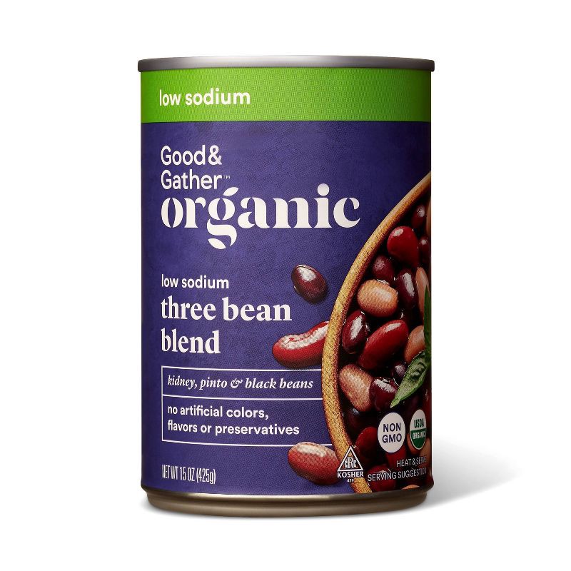 slide 1 of 3, Organic Low Sodium 3 Bean Blend - 15oz - Good & Gather™, 15 oz