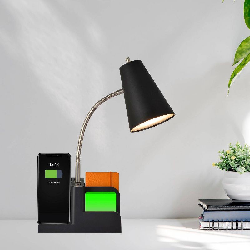 slide 1 of 5, Organizer Task Lamp Black - Room Essentials™: Modern Desk Lamp with USB Port, No Assembly Required, 1 ct