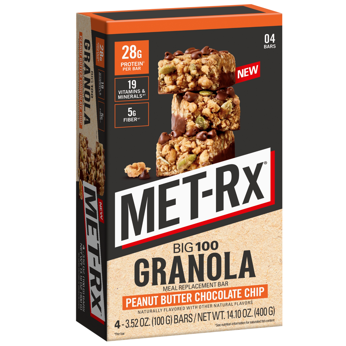 slide 4 of 7, MET RX Met-Rx Big 100 Meal Replacement Bar, Granola Peanut Butter, 4 Pack/3.52 oz, 4 ct, 3.52 oz