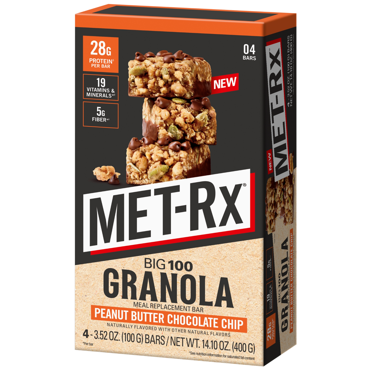 slide 5 of 7, MET RX Met-Rx Big 100 Meal Replacement Bar, Granola Peanut Butter, 4 Pack/3.52 oz, 4 ct, 3.52 oz
