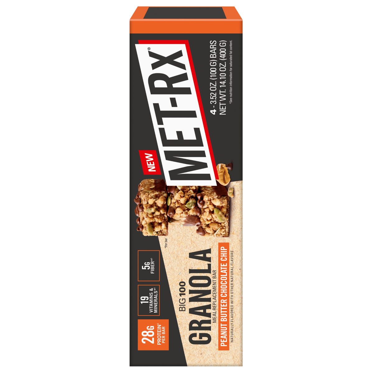 slide 6 of 7, MET RX Met-Rx Big 100 Meal Replacement Bar, Granola Peanut Butter, 4 Pack/3.52 oz, 4 ct, 3.52 oz