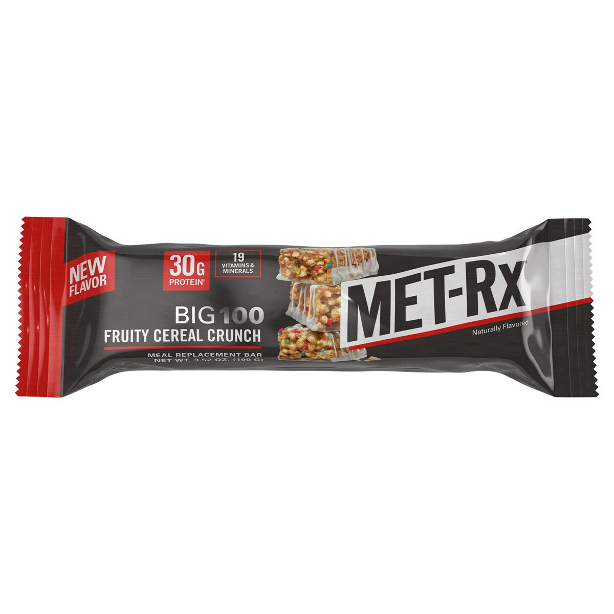 slide 1 of 5, MET-Rx Big 100 Fruity Cereal Crunch Meal Replacement Bar 3.52 oz, 9 ct