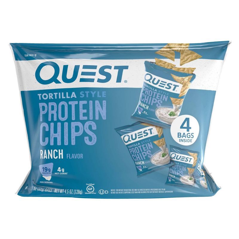 slide 1 of 8, Quest Nutrition Tortilla Style Protein Chips - Ranch - 4pk/1.1oz, 4 ct, 1.1 oz
