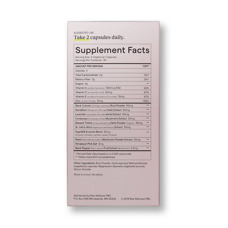slide 2 of 4, Rae ReBalance Dietary Supplement Vegan Capsules for Hormone Balance - 60ct, 60 ct
