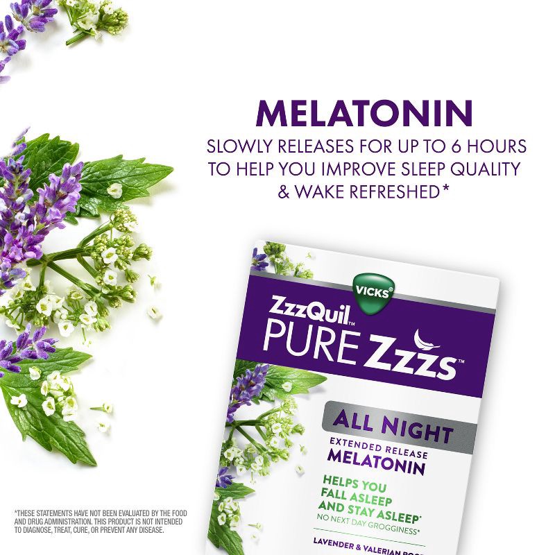 slide 7 of 12, ZzzQuil Pure Zzzs All Night Extended Release Melatonin Tablets - 14ct, 14 ct