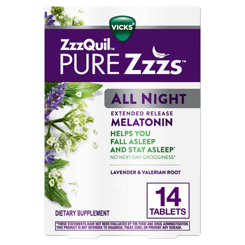 slide 1 of 12, ZzzQuil Pure Zzzs All Night Extended Release Melatonin Tablets - 14ct, 14 ct