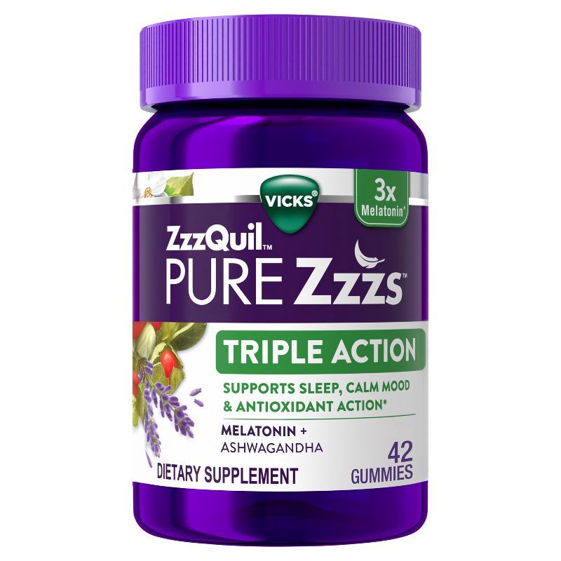 slide 1 of 8, ZzzQuil Pure Zzzs Triple Action Melatonin Gummies - 42ct, 42 ct