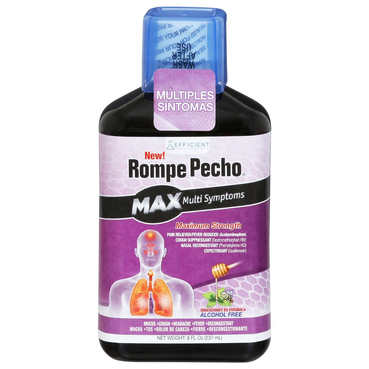 slide 1 of 1, Rompe Pecho Maximum Strength Multi Symptom Relief, 8 oz