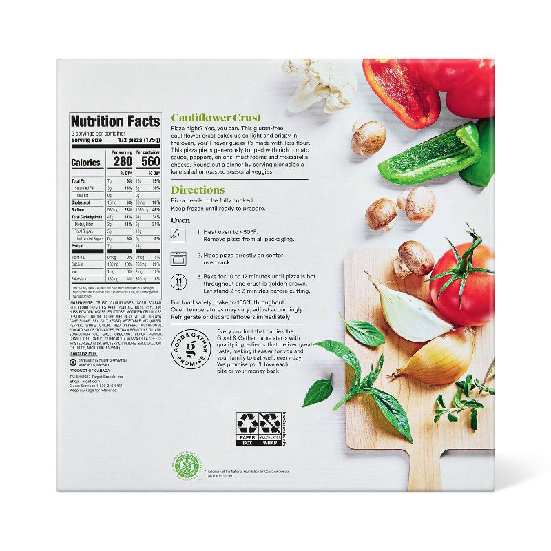 slide 3 of 3, Gluten Free Cauliflower Crust Veggie Frozen Pizza - Good & Gather™, 1 ct