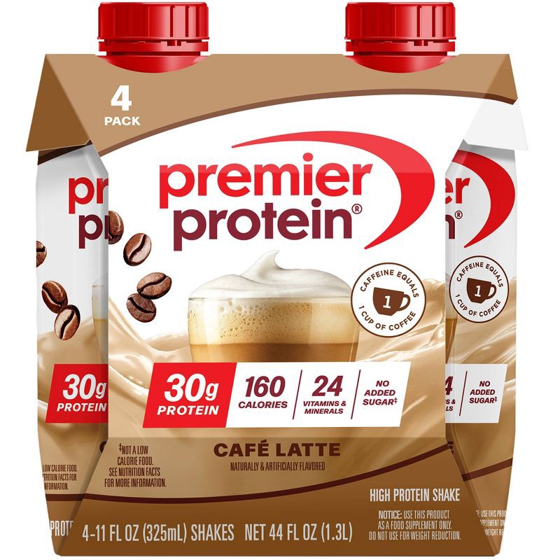 slide 1 of 10, Premier Protein Nutritional Shake Café Latte Caffeinated - 11 fl oz/4pk, 4 ct; 11 fl oz