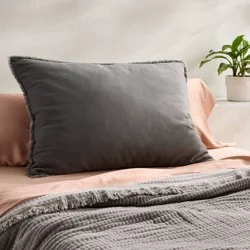 King Euro Heavyweight Linen Blend Decorative Throw Pillow Dark Gray - Casaluna™: Rectangle, Rayon & Linen, Indoor Use, Removable Cover