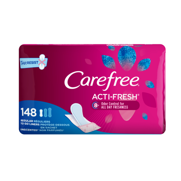 slide 12 of 17, Carefree Panty Liners, Regular Liners, Wrapped, Unscented, 148 ct