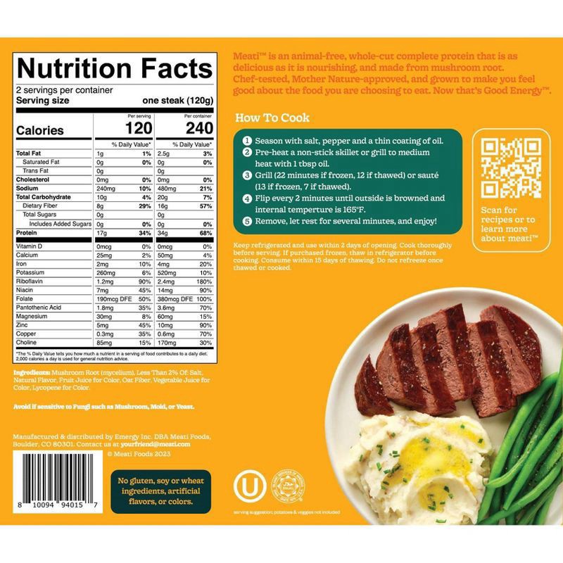 slide 2 of 2, Eat Meati Animal-Free Mushroom Root Classic Steaks 2 ea, 8.5 oz