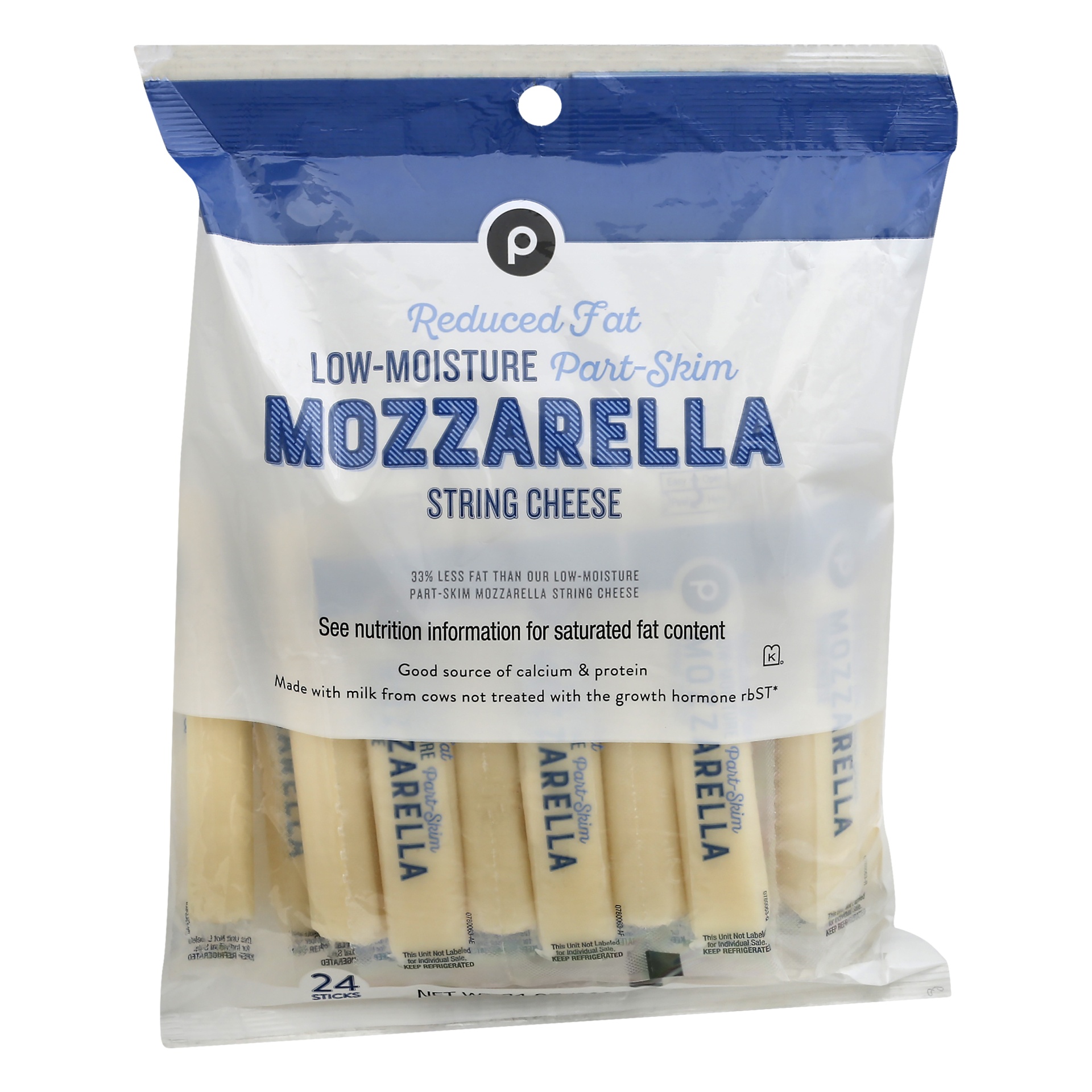 slide 1 of 1, Publix Reduced Fat Low-Moisture Part-Skim Mozzarella String Cheese, 24 ct