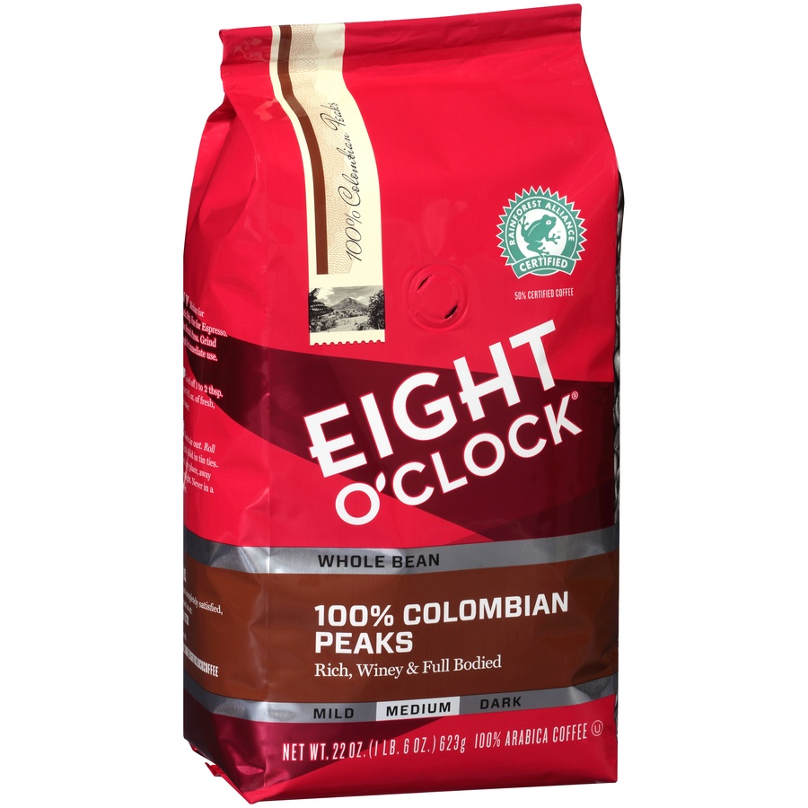 slide 2 of 7, Eight O'Clock Whole Bean 100% Colombian Peaks Coffee, 22 oz
