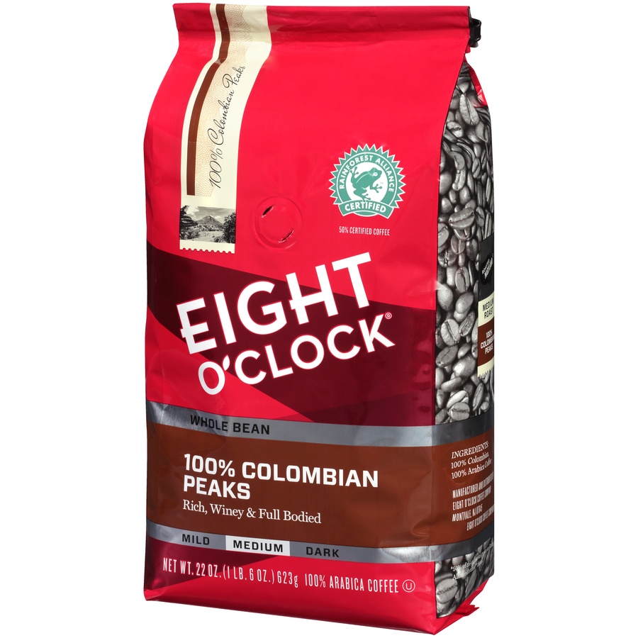 slide 3 of 7, Eight O'Clock Whole Bean 100% Colombian Peaks Coffee, 22 oz