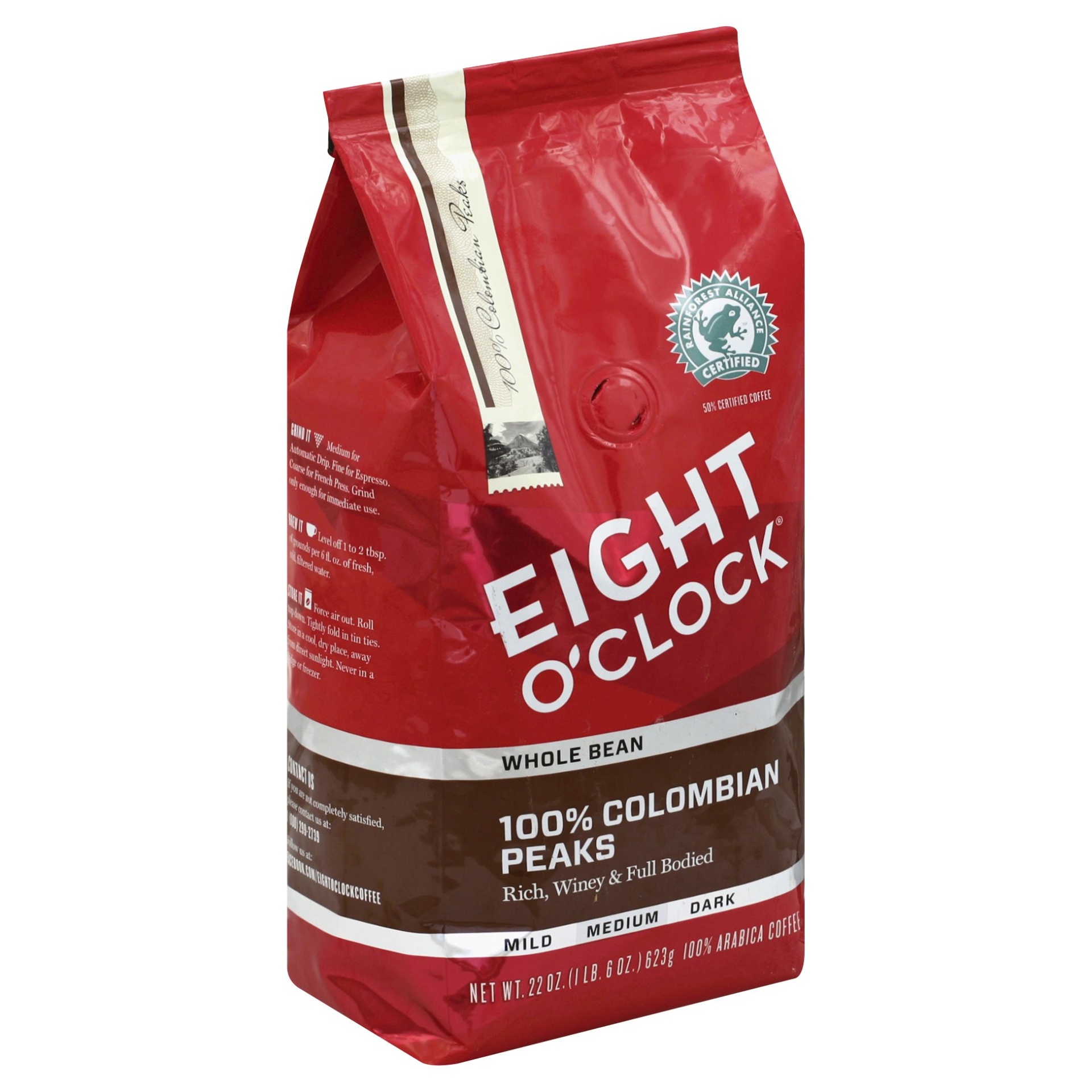 slide 1 of 7, Eight O'Clock Whole Bean 100% Colombian Peaks Coffee, 22 oz