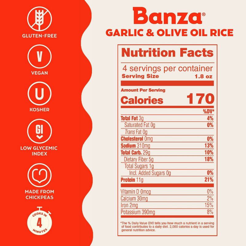 slide 4 of 5, Banza Garlic Olive Oil Chickpea Rice Mix - 7oz, 7 oz